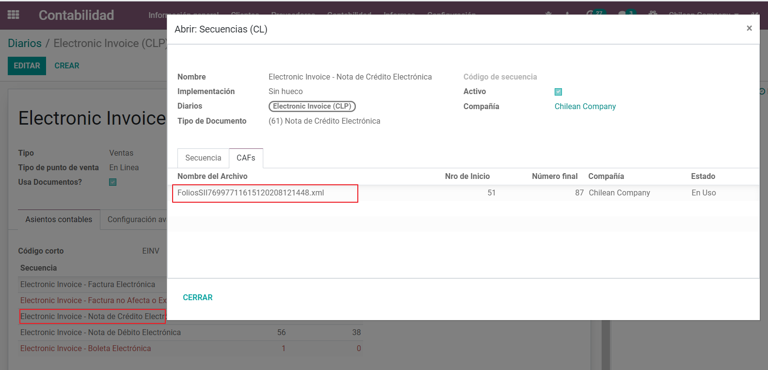 Creation of CAF for Credit notes sequences.