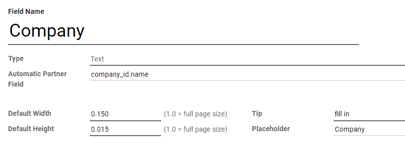 Company field example in Odoo Sign