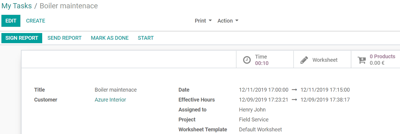 Sign and send reports in Odoo Field Service