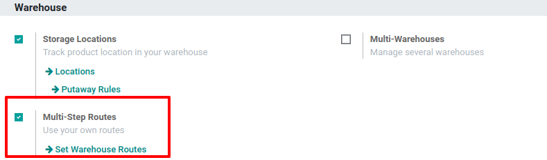 activation of the multi-steps feature in Odoo Inventory