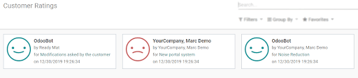 View of the customer rating report in Odoo Project