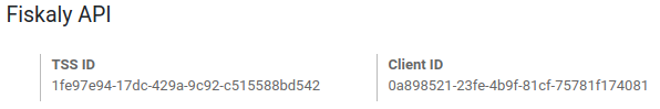 Example of TSS ID and Client ID from fiskaly in Odoo Point of Sale